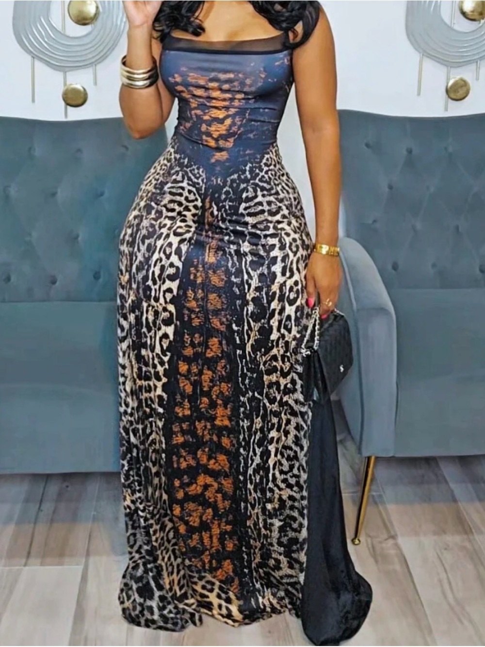 Slim Chic Styles - Black & Brown Leopard Print Maxi Dress